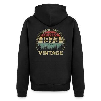 Anniversaire Millésime Fabriqué en Octobre 1973 - Veste à capuche bio Premium Unisexe - noir - Dos - Nico (187cm)
