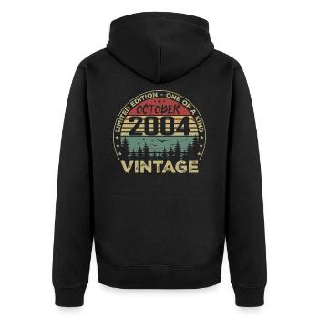 Vintage Jubiläum Hergestellt im Oktober 2004 - Unisex Premium Bio Zip Hoodie - Schwarz - Hinten - Nico (187cm)