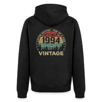 Anniversaire Millésime Fabriqué en Octobre 1994 - Veste à capuche bio Premium Unisexe - noir - Dos - Nico (187cm)