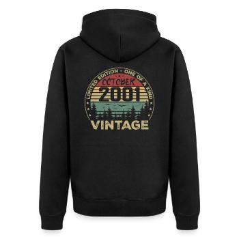 Vintage Jubiläum Hergestellt im Oktober 2001 - Unisex Premium Bio Zip Hoodie - Schwarz - Hinten - Nico (187cm)