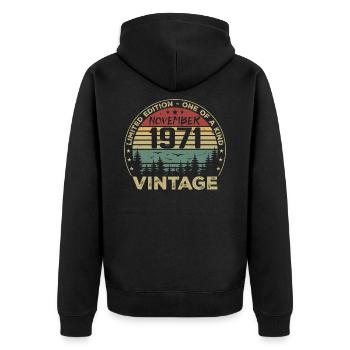 Novembre 1971 Cadeau Vintage - Né en Novembre 1971 - Veste à capuche bio Premium Unisexe - noir - Dos - Nico (187cm)