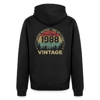 Novembre 1988 Cadeau Vintage - Né en Novembre 1988 - Veste à capuche bio Premium Unisexe - noir - Dos - Nico (187cm)