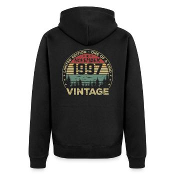 November 1997 Vintage Geschenk - Geboren im November 1997 - Unisex Premium Bio Zip Hoodie - Schwarz - Hinten - Nico (187cm)