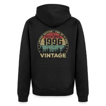 November 1996 Vintage Geschenk - Geboren im November 1996 - Unisex Premium Bio Zip Hoodie - Schwarz - Hinten - Nico (187cm)