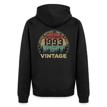 November 1993 Vintage Geschenk - Geboren im November 1993 - Unisex Premium Bio Zip Hoodie - Schwarz - Hinten - Nico (187cm)