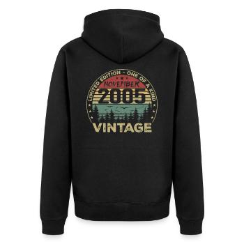 Novembre 2005 Cadeau Vintage - Né en Novembre 2005 - Veste à capuche bio Premium Unisexe - noir - Dos - Nico (187cm)