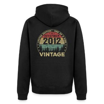 Novembre 2012 Cadeau Vintage - Né en Novembre 2012 - Veste à capuche bio Premium Unisexe - noir - Dos - Nico (187cm)