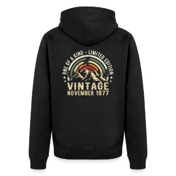 Anniversaire novembre 1977 - Cadeau Novembre 1977 - Veste à capuche bio Premium Unisexe - noir - Dos - Nico (187cm)
