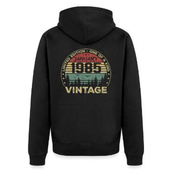Jahrgang Januar 1985 Geburtstag Januar 1985 - Unisex Premium Bio Zip Hoodie - Schwarz - Hinten - Nico (187cm)