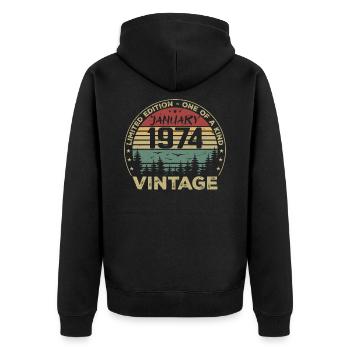 Jahrgang Januar 1974 Geburtstag Januar 1974 - Unisex Premium Bio Zip Hoodie - Schwarz - Hinten - Nico (187cm)