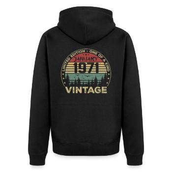 Vintage Janvier 1971 Anniversaire Janvier 1971 - Veste à capuche bio Premium Unisexe - noir - Dos - Nico (187cm)