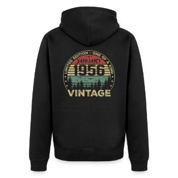 Jahrgang Januar 1956 Geburtstag Januar 1956 - Unisex Premium Bio Zip Hoodie - Schwarz - Hinten - Nico (187cm)