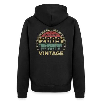 Jahrgang Januar 2009 Geburtstag Januar 2009 - Unisex Premium Bio Zip Hoodie - Schwarz - Hinten - Nico (187cm)