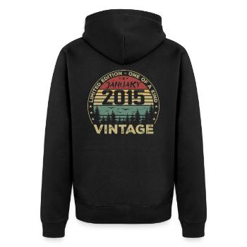 Vintage Janvier 2015 Anniversaire Janvier 2015 - Veste à capuche bio Premium Unisexe - noir - Dos - Nico (187cm)