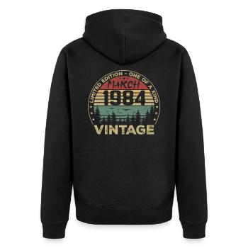 März 1984 - Bestes Geburtstagsgeschenk März 1984 - Unisex Premium Bio Zip Hoodie - Schwarz - Hinten - Nico (187cm)