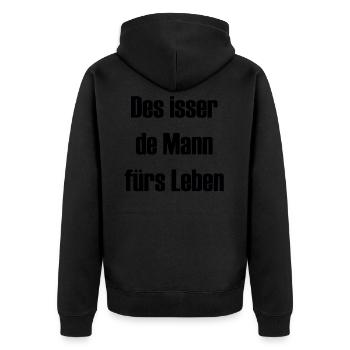 Des isser de Mann fürs Leben - Youtuber Kultspruch - Unisex Premium Bio Zip Hoodie - Schwarz - Hinten - Nico (187cm)