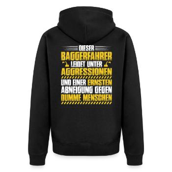 Baggerfahrer Baggerführer Bagger Geschenk - Unisex Premium Bio Zip Hoodie - Schwarz - Hinten - Nico (187cm)