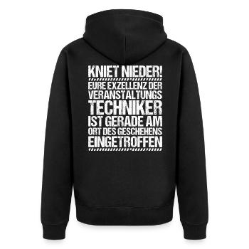 Veranstaltungstechniker Event Technician - Unisex Premium Bio Zip Hoodie - Schwarz - Hinten - Nico (187cm)