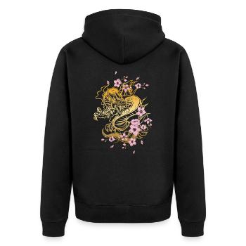 Japanese Dragon Cherry Blossoms Sakura Dragon - Unisex Premium Organic Zip Hoodie - black - Back - Nico (187cm)