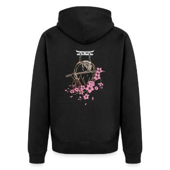 Japanischer Samurai mit Kirschblüten und Sakura - Unisex Premium Bio Zip Hoodie - Schwarz - Hinten - Nico (187cm)