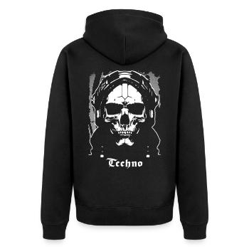 Techno - Unisex Premium Organic Zip Hoodie - black - Back - Nico (187cm)
