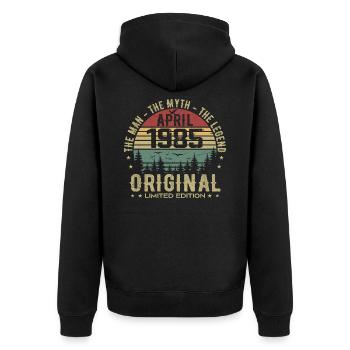 April 1985 Gift | 40th Anniversary April 1985 - Unisex Premium Organic Zip Hoodie - black - Back - Nico (187cm)
