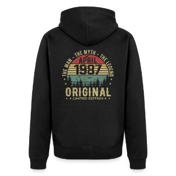 April 1987 Gift | 38th Anniversary April 1987 - Unisex Premium Organic Zip Hoodie - black - Back - Nico (187cm)