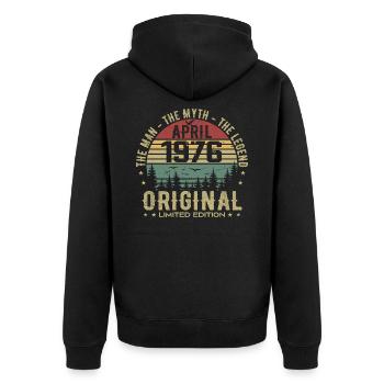 April 1976. 49th Anniversary Gift April 1976 - Unisex Premium Organic Zip Hoodie - black - Back - Nico (187cm)