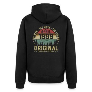 April 1989. 36th Anniversary Gift April 1989 - Unisex Premium Organic Zip Hoodie - black - Back - Nico (187cm)