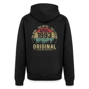 April 1993. 32nd Anniversary Gift April 1993 - Unisex Premium Organic Zip Hoodie - black - Back - Nico (187cm)