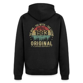 April 1983. 42nd Anniversary Gift April 1983 - Unisex Premium Organic Zip Hoodie - black - Back - Nico (187cm)