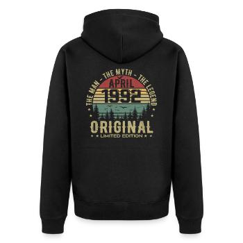 April 1992. 33rd Anniversary Gift April 1992 - Unisex Premium Organic Zip Hoodie - black - Back - Nico (187cm)
