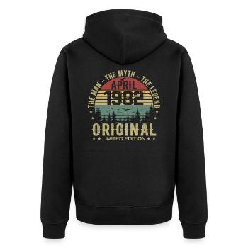 April 1982. 43rd Birthday Gift April 1982 - Unisex Premium Organic Zip Hoodie - black - Back - Nico (187cm)
