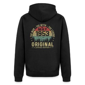May 1953 72nd Anniversary Gift May 1953 May 1953 - Unisex Premium Organic Zip Hoodie - black - Back - Nico (187cm)