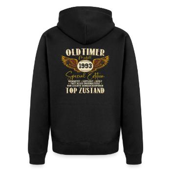 Oldtimer Jahrgang 1993 29. Geburtstag Geschenk Fun - Unisex Premium Bio Zip Hoodie - Schwarz - Hinten - Nico (187cm)