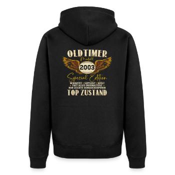 Oldtimer Jahrgang 2003 19. Geburtstag Geschenk Fun - Unisex Premium Bio Zip Hoodie - Schwarz - Hinten - Nico (187cm)