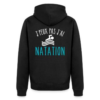 Schwimmen Ich kann nicht schwimmen Schwimmer - Unisex Premium Bio Zip Hoodie - Schwarz - Hinten - Nico (187cm)