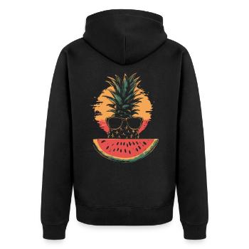 Ananas und Wassermelone - Unisex Premium Bio Zip Hoodie - Schwarz - Hinten - Nico (187cm)