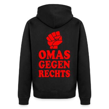 Omas gegen rechts - Unisex Premium Bio Zip Hoodie - Schwarz - Hinten - Nico (187cm)