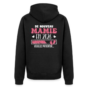 Schwangerschaft Oma Wieder Oma 2026 - Unisex Premium Bio Zip Hoodie - Schwarz - Hinten - Nico (187cm)