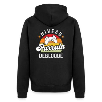 Niveau tonton débloqué, naissance neveu - Veste à capuche bio Premium Unisexe - noir - Dos - Nico (187cm)