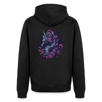 Une licorne hippocampe écoute de la musique - Veste à capuche bio Premium Unisexe - noir - Dos - Nico (187cm)