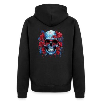 Grinsender Blumenschädel - Unisex Premium Bio Zip Hoodie - Schwarz - Hinten - Nico (187cm)