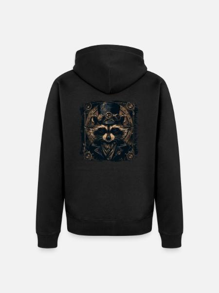 Cooler Steampunk Waschbär - Unisex Premium Bio Zip Hoodie - Schwarz