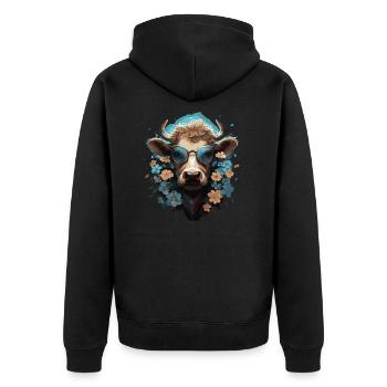 Lustige Kuh mit Blumen - Unisex Premium Bio Zip Hoodie - Schwarz - Hinten - Nico (187cm)
