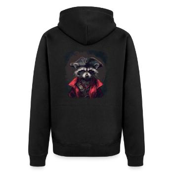 Waschbär Pirat - Unisex Premium Bio Zip Hoodie - Schwarz - Hinten - Nico (187cm)