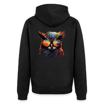 Lustige Eule mit Brille - Unisex Premium Bio Zip Hoodie - Schwarz - Hinten - Nico (187cm)