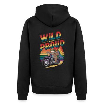 Sloth Rides Motorcycle LGBTQ Rainbow Banner - Unisex Premium Organic Zip Hoodie - black - Back - Nico (187cm)