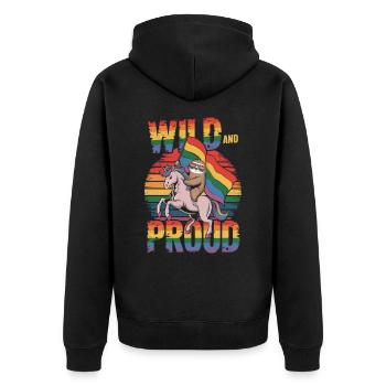 Faultier reitet Einhorn LGBTQ Regenbogen Fahne - Unisex Premium Bio Zip Hoodie - Schwarz - Hinten - Nico (187cm)