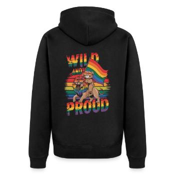Teddy Bear Rides Lion LGBTQ Rainbow Flag - Unisex Premium Organic Zip Hoodie - black - Back - Nico (187cm)